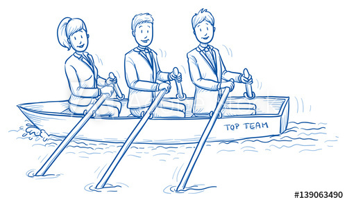 500x292 happy business team, men and women, rowing a boat together - Rowing Drawing