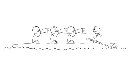 450x277 cartoon stick drawing conceptual illustration of four men - Rowing Drawing