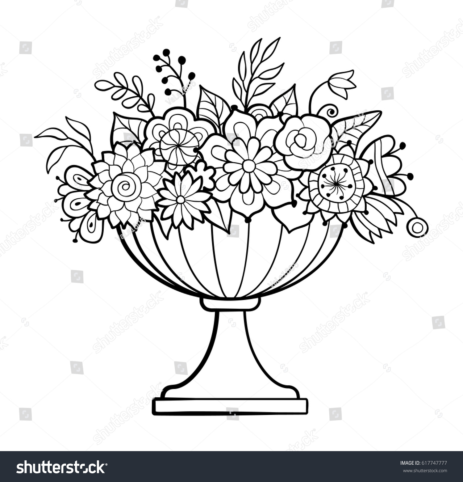1500x1560 flower big pot drawing vase flowers big flower pot monochrome - Royalty Free Drawings