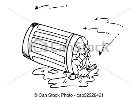 450x320 hand draw sketch, trash bin hand draw sketch, rubbish bin filled - Rubbish Drawing