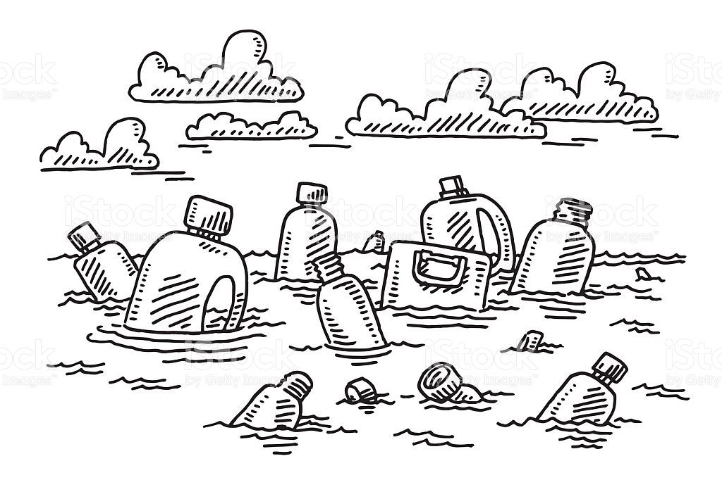 1024x682 hand drawn vector drawing of plastic garbage floating in ocean - Rubbish Drawing