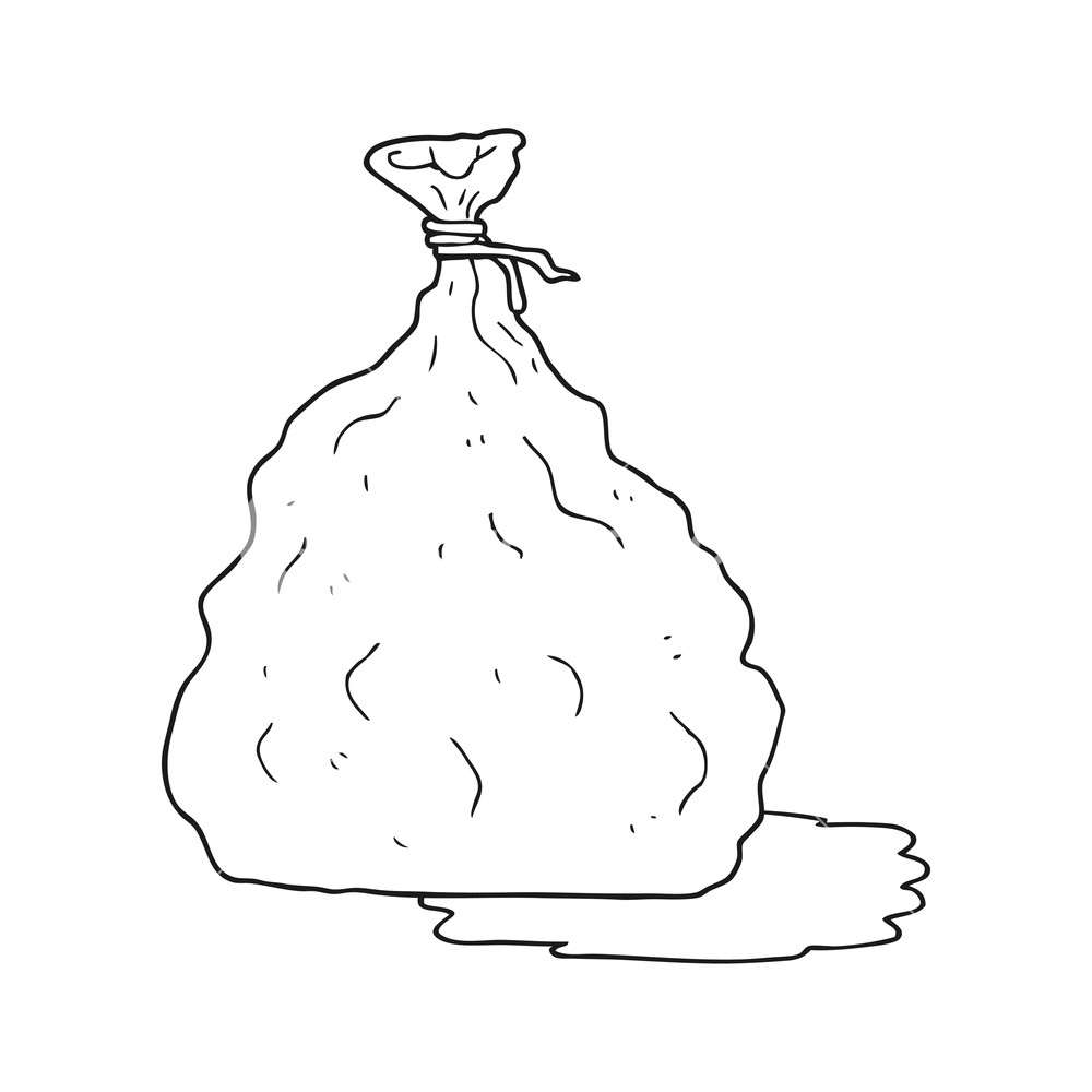 1000x1000 freehand drawn black and white cartoon tied bag of rubbish royalty - Rubbish Drawing