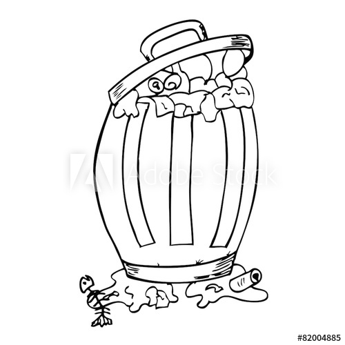 500x500 hand draw sketch, rubbish bin filled with waste - Rubbish Drawing