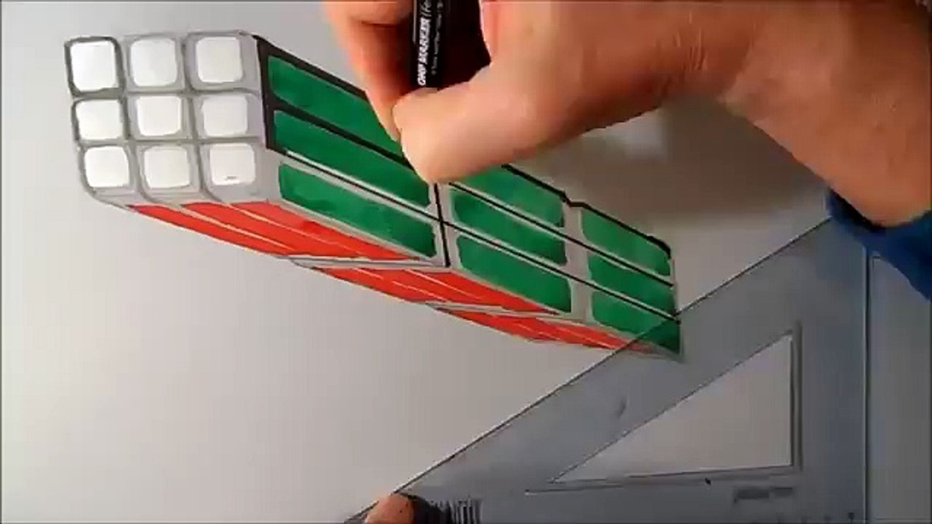 1920x1080 Video Anamorphic Illusion, Drawing Levitating Rubik's Cube - Rubiks Cube Drawing