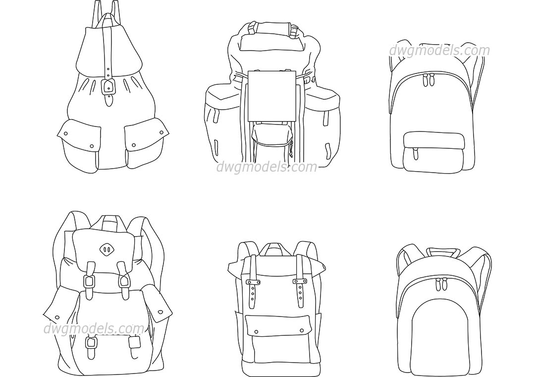 1080x760 backpacks autocad drawings, cad blocks download free - Rucksack Drawing