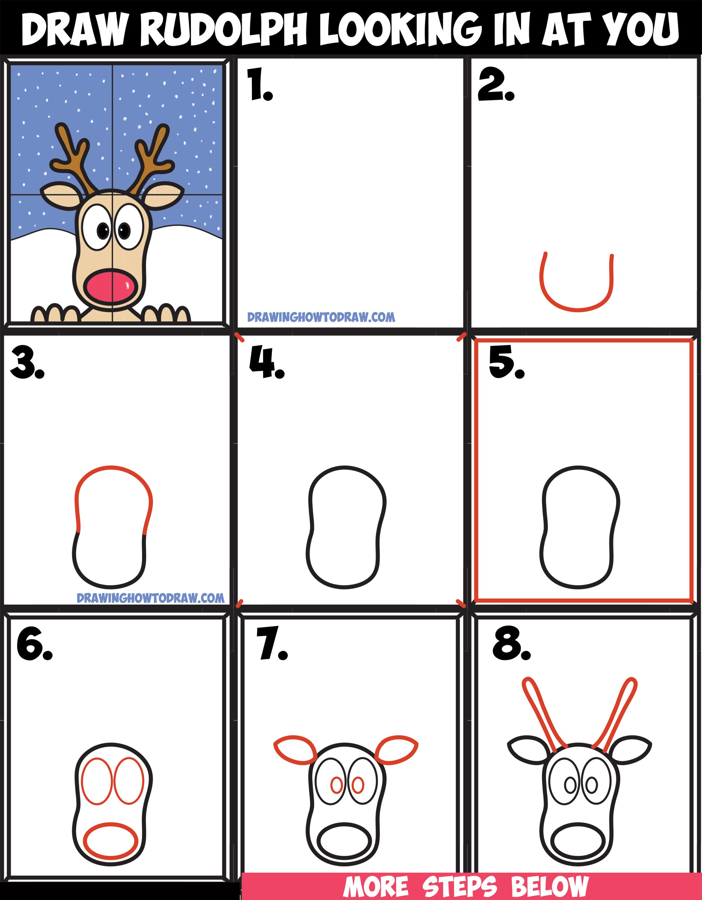 2400x3075 How To Draw Rudolph The Red Nosed Reindeer Looking In Window Easy - Rudolph Cartoon Drawing