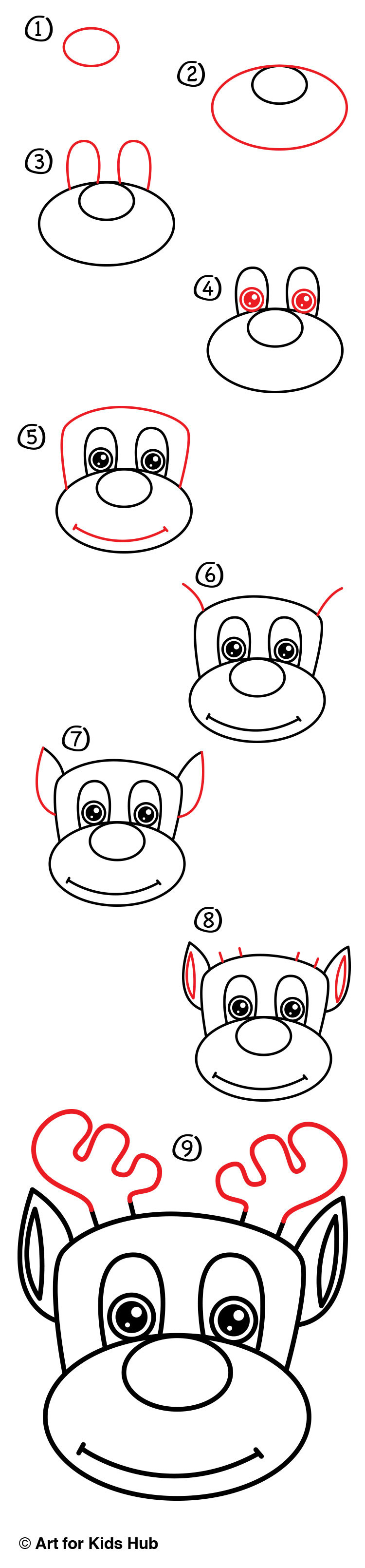 750x3218 how to draw rudolph - Rudolph Drawing