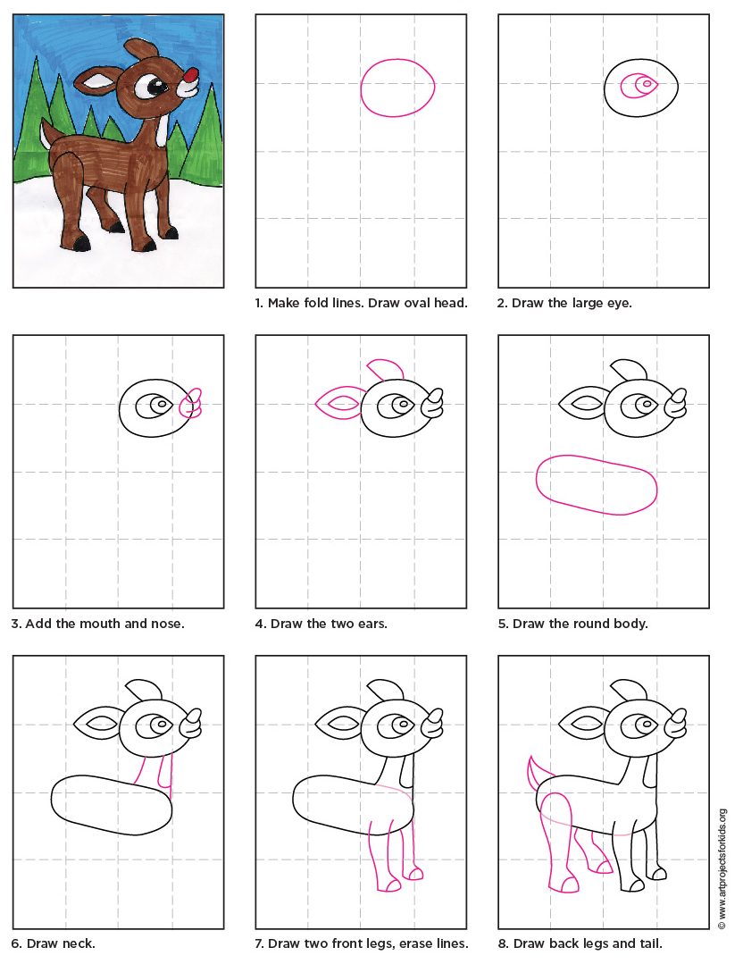 832x1079 draw rudolph the red nosed reindeer art projects for kids - Rudolph Drawing