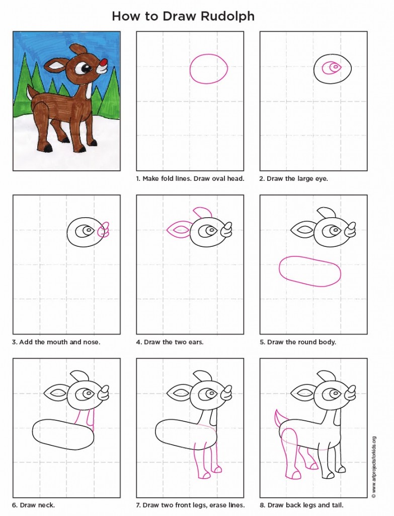 783x1024 draw rudolph the red nosed reindeer art projects for kids - Rudolph The Red Nosed Reindeer Drawing