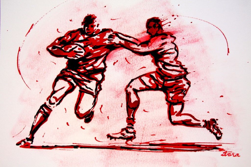 1024x683 rugby n dessin d ibara encre rouge sur papier aquarelle format - Rugby Drawing