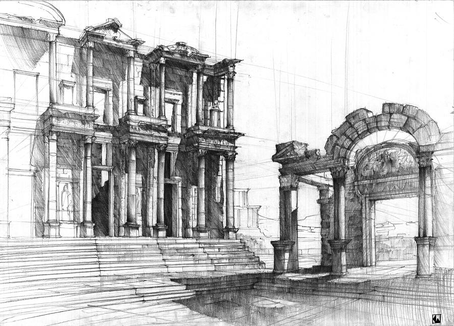 900x646 roman ruins drawing - Ruins Drawing