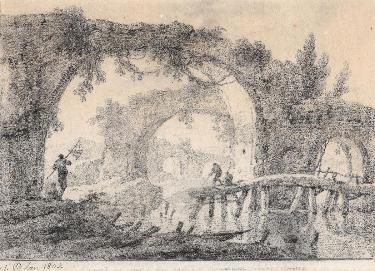 1200x868 landscape of ruins and fishermen drawing, jean pillement - Ruins Drawing