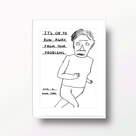 480x480 David Shrigley Print 'it's Ok To Run Away From Your It - Running Away Drawing