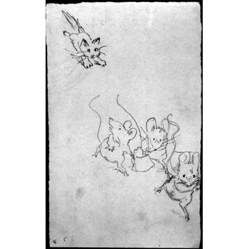 355x355 Three Mice Running Away From A Kitten Potter, Beatrix Vampa - Running Away Drawing