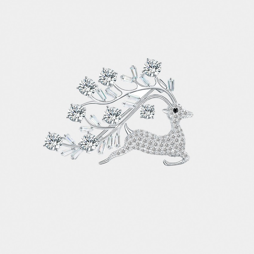 850x850 seventy running deer white brooch - Running Deer Drawing