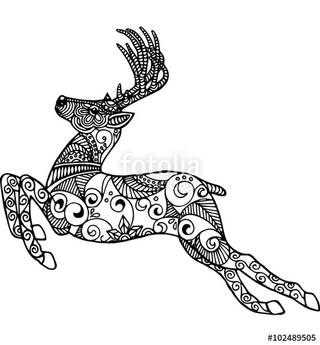 464x500 Hand Drawn Running Deer For Coloring Book,logo And Other - Running Deer Drawing
