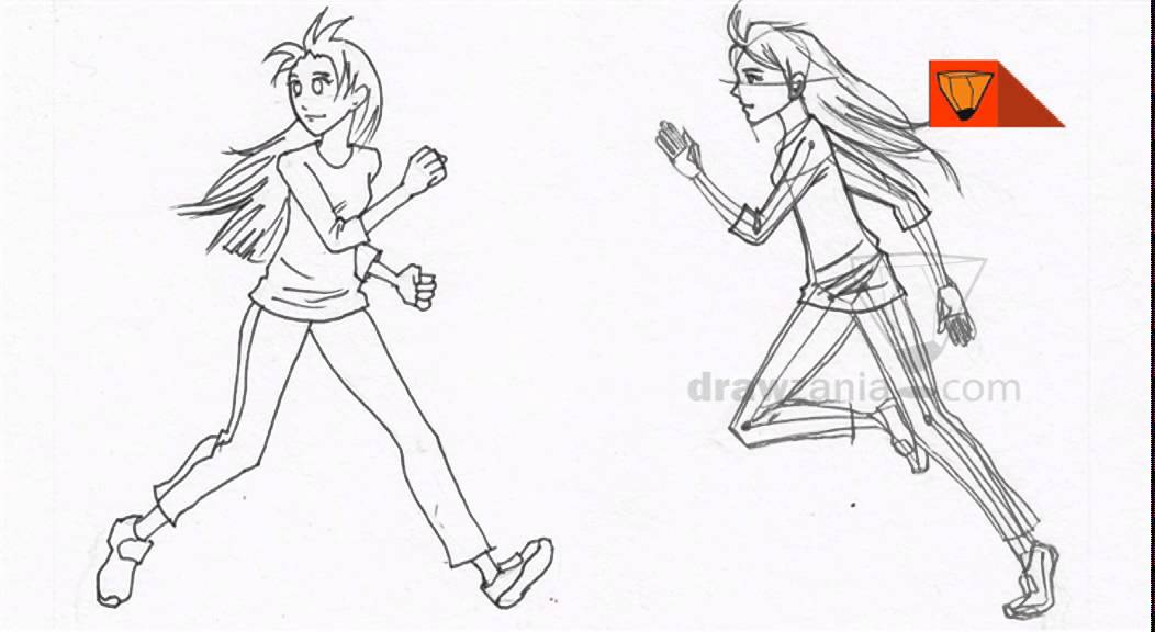 1052x576 Anime Drawing Intermediate Girl Running - Running Drawing