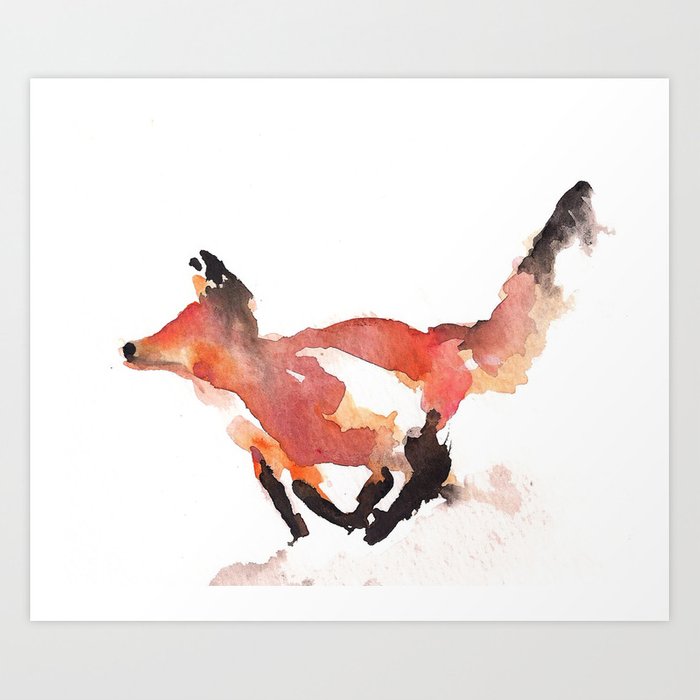 700x700 Running Fox Watercolor Art Print - Running Fox Drawing