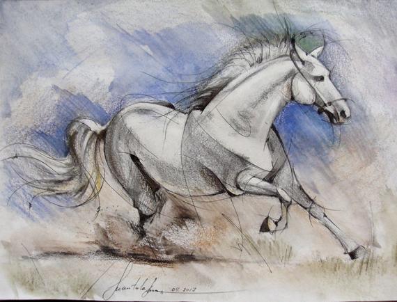 570x434 print of pencil drawing running horse etsy - Running Horse Drawing