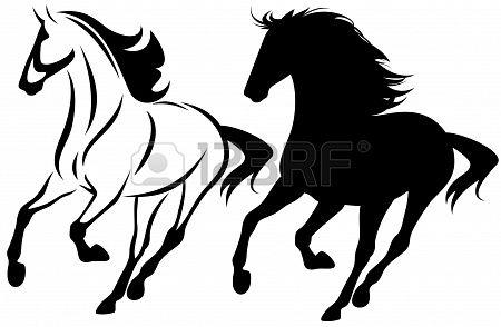 450x294 running horse black and white outline and detailed silhouette - Running Horse Line Drawing