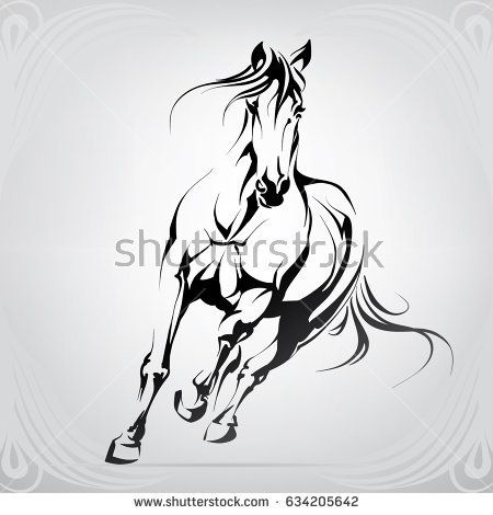 450x470 vector silhouette of a running horse pencil drawing horse - Running Horse Line Drawing