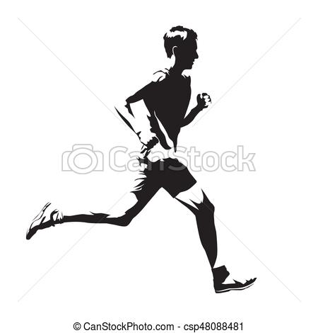 450x470 running man vector sketch, abstract silhouette, side view - Running Man Drawing