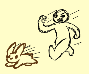 300x250 man chasing running rabbit drawing - Running Rabbit Drawing