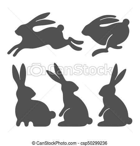 450x470 rabbit set stylized silhouettes of sitting and running rabbits - Running Rabbit Drawing