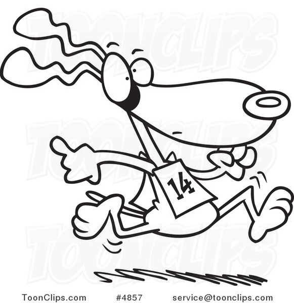 581x600 Cartoon Black And White Line Drawing Of A Dog Running In A Race - Running Race Drawing