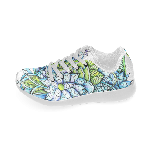 500x500 Blue Green Flower Drawing Peaceful Garden Men's Running Shoes - Running Shoes Drawing