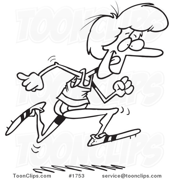 581x600 Cartoon Black And White Line Drawing Of A Lady Running Track - Running Track Drawing