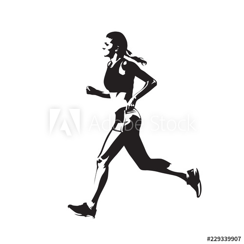 500x500 Running Woman, Isolated Vector Silhouette, Side View Ing Drawing - Running Woman Drawing