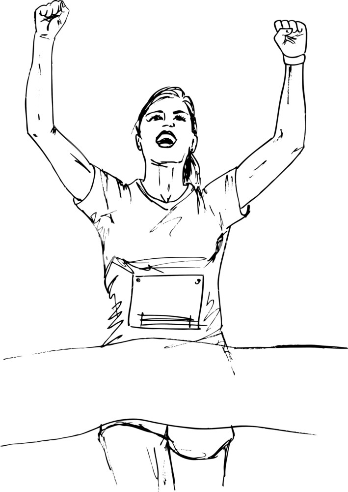 709x1000 sketch of woman reaching the finish line in a running event - Running Woman Drawing