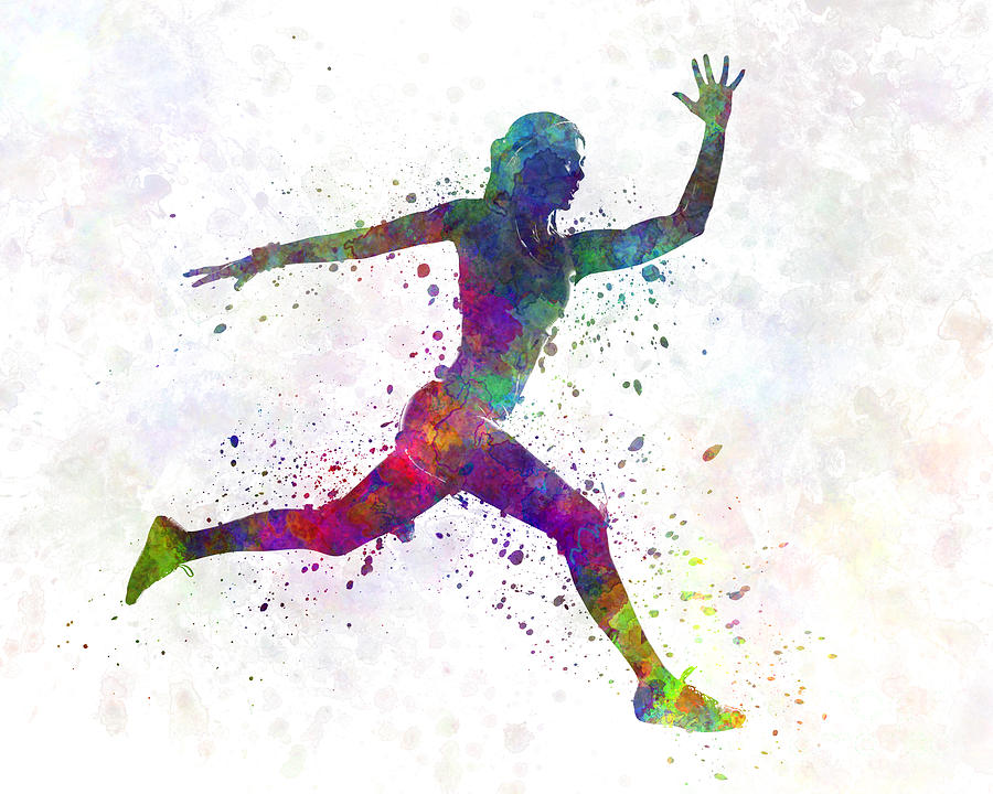 900x720 Woman Runner Running Jumping Painting - Running Woman Drawing