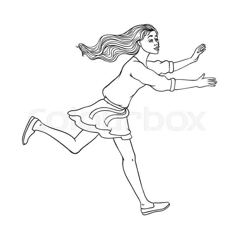800x800 Young Sportive Girl In Dress, Running Stock Vector Colourbox - Running Woman Drawing