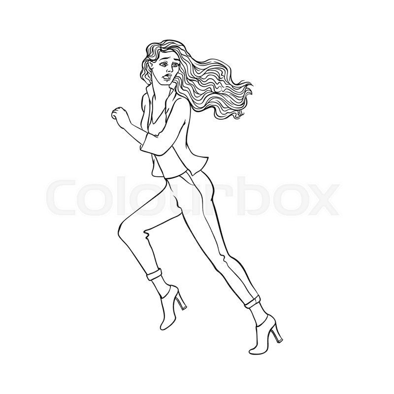 800x800 young sportive girl in jeans heeled, stock vector colourbox - Running Woman Drawing