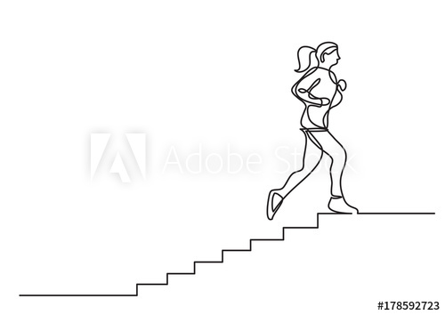 500x354 One Line Drawing Of Woman Running On Stairs - Running Woman Drawing