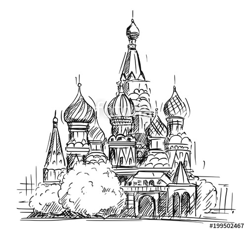 500x467 cartoon sketch drawing illustration of saint basil's cathedral - Russia Drawing