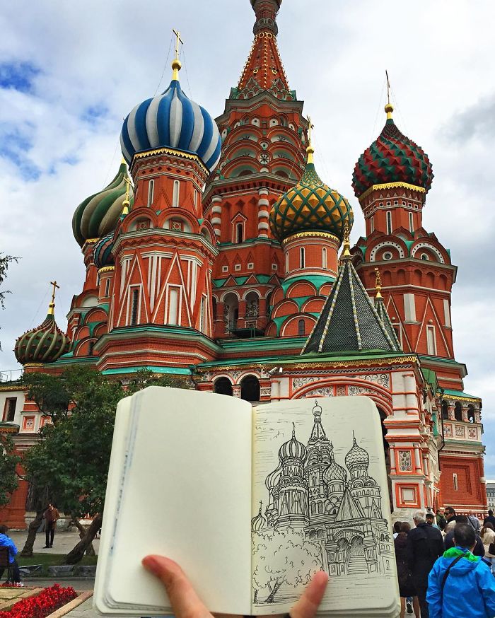 700x874 drawing the places i visit is my reason to travel around favogram - Russia Drawing