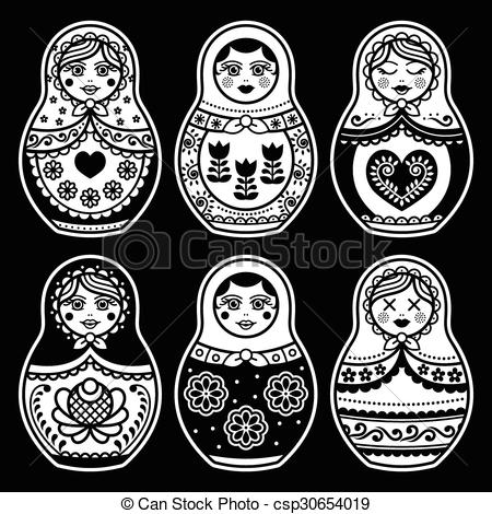 450x470 matryoshka russian doll white icon russian folk art vector - Russian Doll Drawing