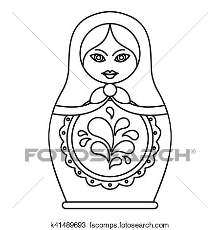 450x470 russian nesting doll icon outline style drawing - Russian Doll Drawing
