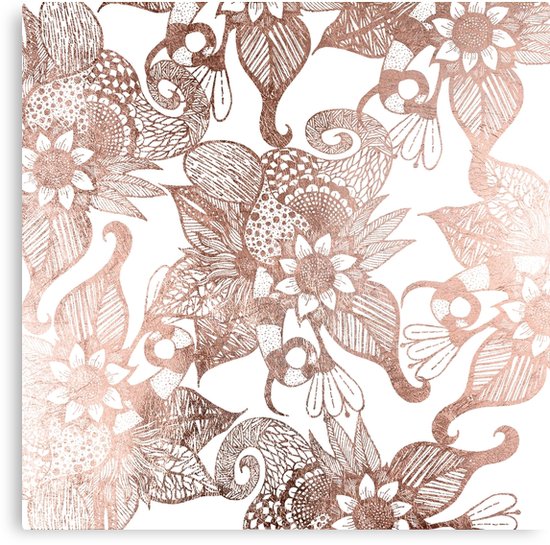 550x545 Vintage Faux Rose Gold Rustic Floral Drawings Canvas Prints - Rustic Drawings