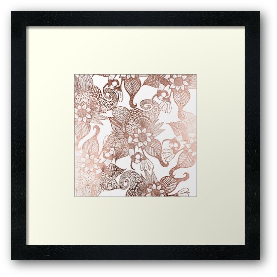 550x550 Vintage Faux Rose Gold Rustic Floral Drawings Framed Prints - Rustic Drawings