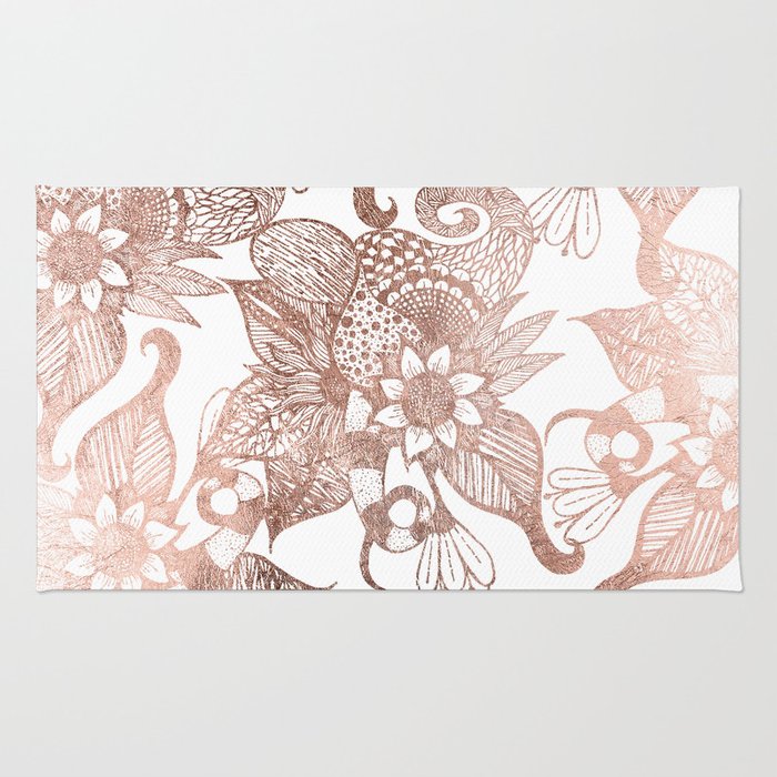 700x700 vintage faux rose gold rustic floral drawings rug - Rustic Drawings