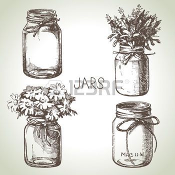 350x350 mason jar rustic, mason and canning jars hand drawn set sketch - Rustic Drawings