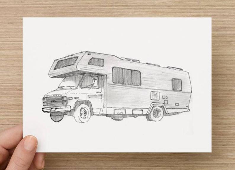 794x574 Ink Sketch Of Rv Drawing Art Recreational Vehicle Etsy - Rv Drawing
