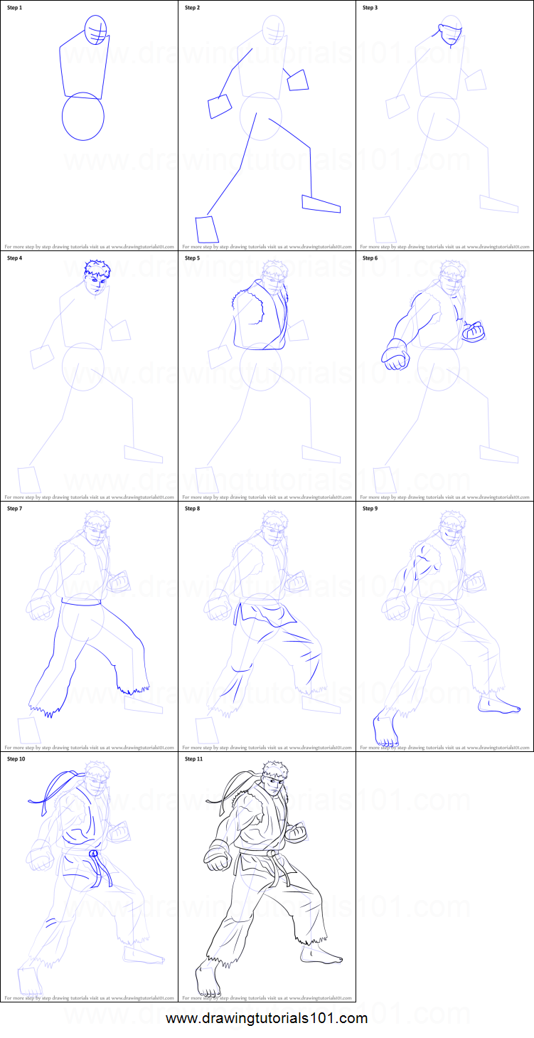 751x1459 How To Draw Ryu From Street Fighter Printable Step - Ryu Drawing