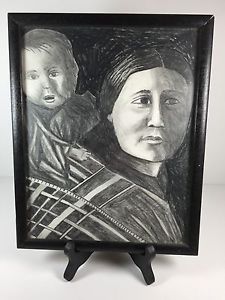 225x300 Native American Indian Lady Original Pencil Charcoal Drawing - Sacagawea Drawing