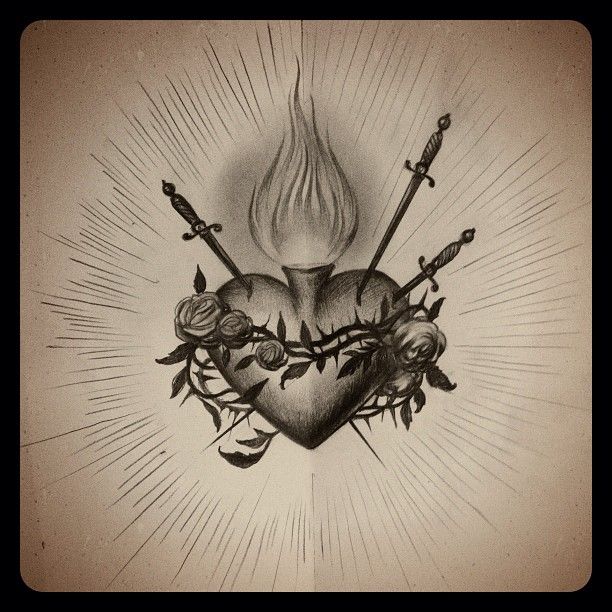 612x612 sacred heart sketch - Sacred Heart Drawing