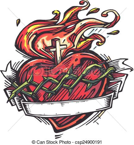 433x470 jesus sacred heart e hand drawn vector illustration or drawing - Sacred Heart Of Jesus Drawing